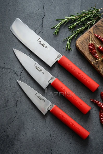 Lazbisa Asia Serisi Mutfak Şef Bıçağı Seti Et Ekmek Sebze Şef Bıçak 3 Lü Set Günlük Kullanım ( Mtf-346) ürün görseli 1