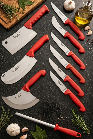 Lazbisa Silver Pro Serisi Mutfak Bıçak Seti 10 Parça Et Ekmek Sebze Soğan Börek Bıçağı Satırı (MFP-001) ürün görseli 1