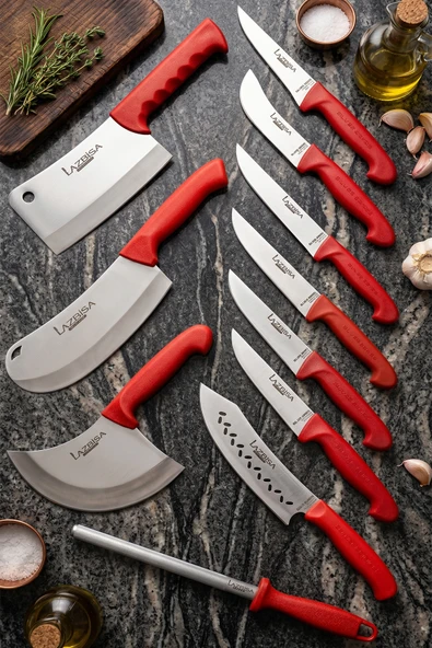 Lazbisa Silver Pro Serisi Mutfak Bıçak Seti 11 Parça Et Ekmek Sebze Börek Şef Bıçağı Masatı Satırı (MFP-784) ürün görseli 1