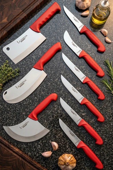 Lazbisa Silver Pro Serisi Mutfak Bıçak Seti 9 Parça Et Ekmek Sebze Soğan Börek Bıçağı Satırı (MFP-245) ürün görseli 1