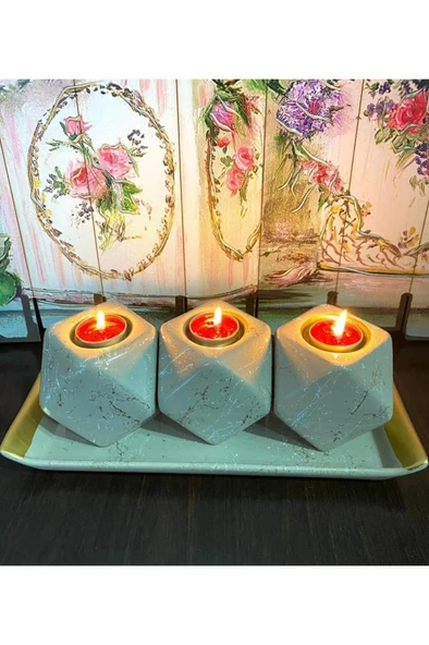 3 Lü Mumluk Tabak Üzerinde Seramik - Resim 3
