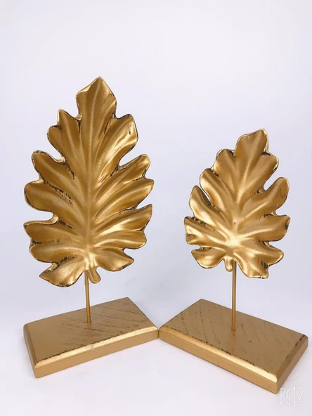 TROPİKAL 2 Lİ KAİDELİ YAPRAK GOLD RENK (POLYESTER) ürün görseli 1