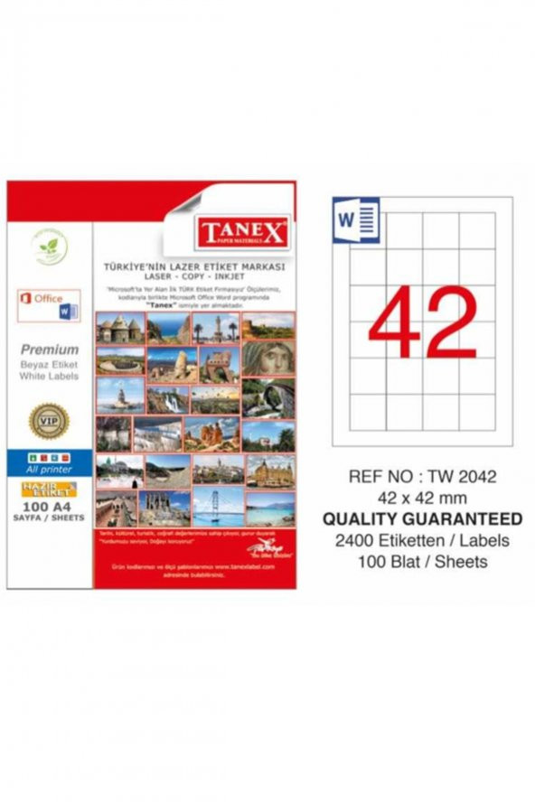 Tanex Lazer Etiket 100 Yp 42x42 Mm Laser-copy-ınkjet Tw-2042 ürün görseli 1