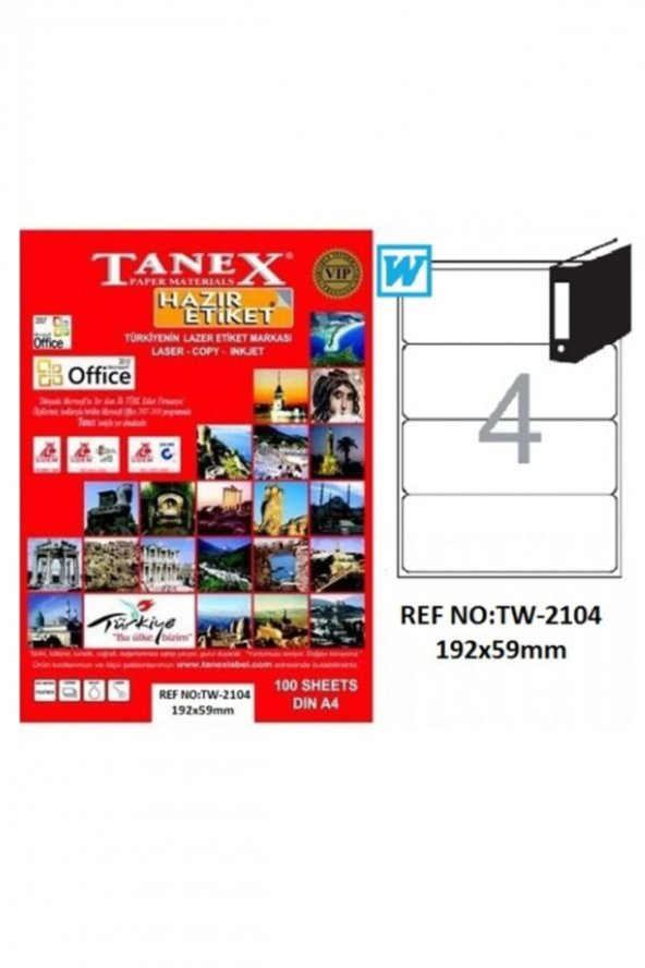 Tanex Lazer Etiket 100 Yp 192x59 Laser-copy-ınkjet Tw-2104 ürün görseli 1
