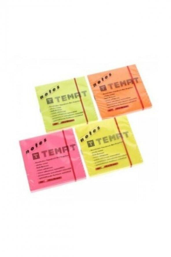 Temat 4 Renk Yapışkanlı Not Kağıdı- Yeşil Turuncu Pembe Sarı-post It ürün görseli 1