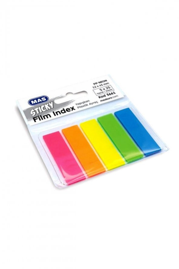Mas Film Index Postit Ayraç 12x45 Mm Dikdörtgen 5 Renk ürün görseli 1