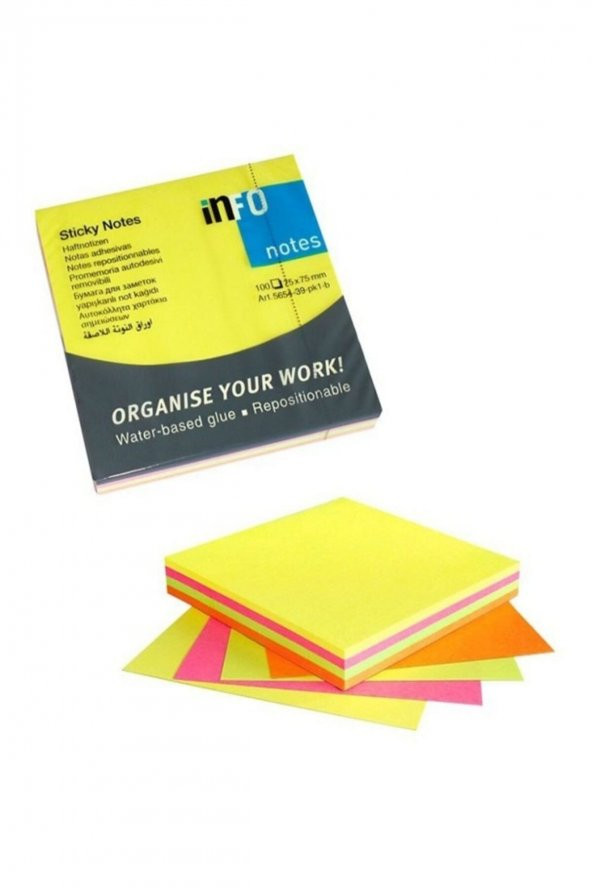 INFO NOTES Info Post It Neon Karışık Renk 75 X 75 Mm 100 Yp ürün görseli 1