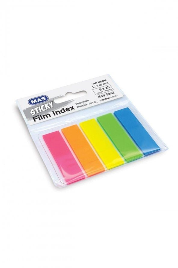 Mas 5 Renk 25 Yaprak Neon Yapışkanlı Postit Ayraç 12*45 mm ürün görseli 1