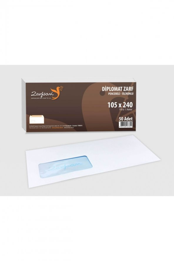 Zarfsan Diplomat Zarf Pencereli 10,5x24 110 Gram 1.hamur 50 Adet ürün görseli 1