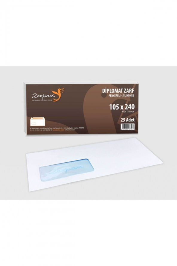 Zarfsan Diplomat Zarf Pencereli 10,5x24 90 Gram 1.hamur 25 Adet ürün görseli 1