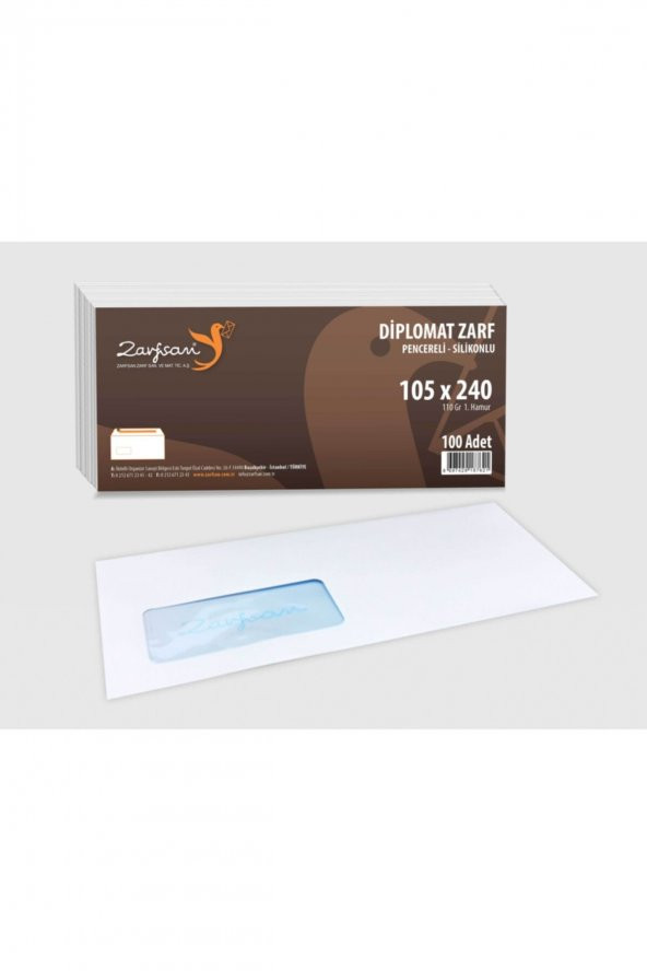 Zarfsan Diplomat Zarf Pencereli 10,5x24 110 Gram 1.hamur 100 Adet ürün görseli 1