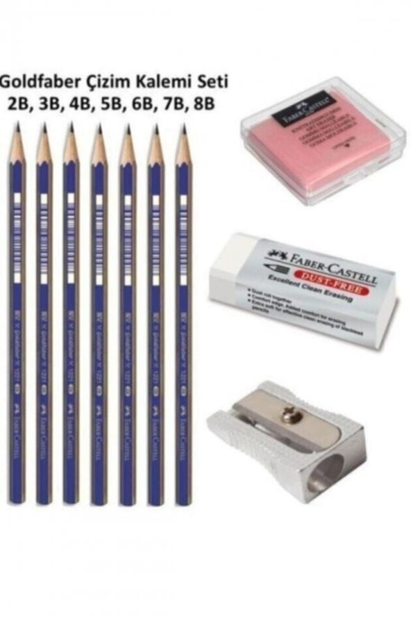 Faber Castell Dereceli Kalem Karakalem Eskiz Kalemleri 2b 3b 4b 5b 6b 7b 8b , Hamur Silgi , Kalemtraş, Beyaz Silgi ürün görseli 1