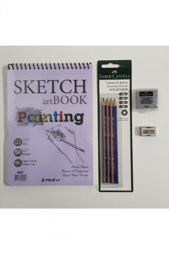 Faber Castell Karakalem Eskiz Çizim Seti - Dereceli Kalemler Ve Hamur Silgi Eskiz Defteri Sketchbook ürün görseli 1