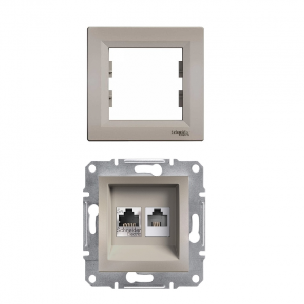 SCHNEİDER ASFORA BRONZ RJ11+RJ45 (CAT-3+CAT-6) ÇERÇEVELİ ürün görseli 1