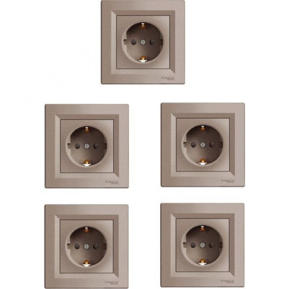 SCHNEİDER ASFORA BRONZ TOPRAKLI PRİZ 5 Lİ PAKET (ÇERÇEVELİ) ürün görseli 1