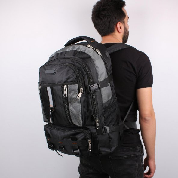 Bagacar IZDAG Siyah Gri Seyahat Sırt Çantası 60 LT 17" Laptop Bölmeli ürün görseli 1
