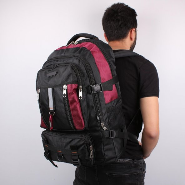 Bagacar IZDAG Siyah Bordo Seyahat Sırt Çantası 60 LT 17" Laptop Bölmeli ürün görseli 1