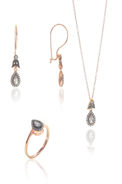 Gümüş rose zirkon taşlı elmas montürlü damla set SGTL9005 ürün görseli 1