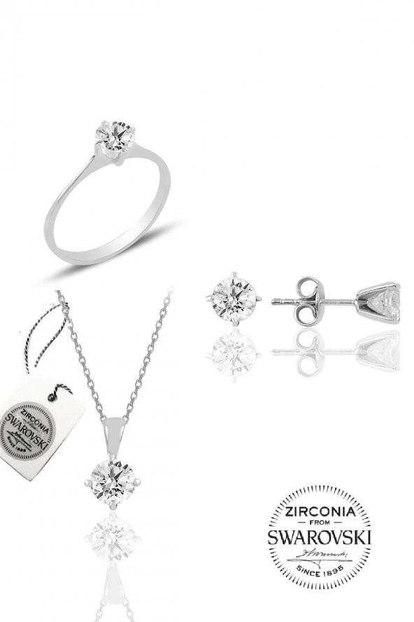Gümüş Swarovski tek taş modeli üçlü set SGTL20507 ürün görseli 1