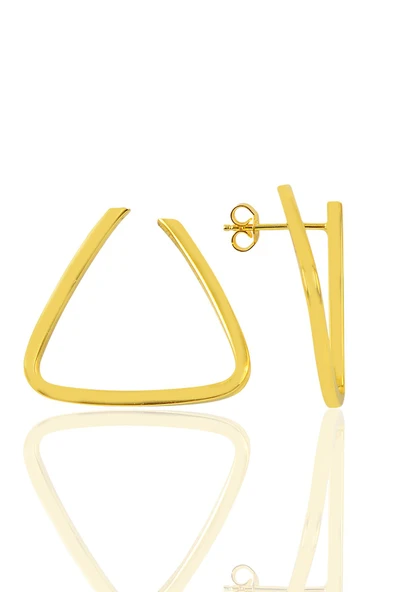 Gümüş altın rengi üçgen modeli şarnel küpe SGTL9652GOLD ürün görseli 1