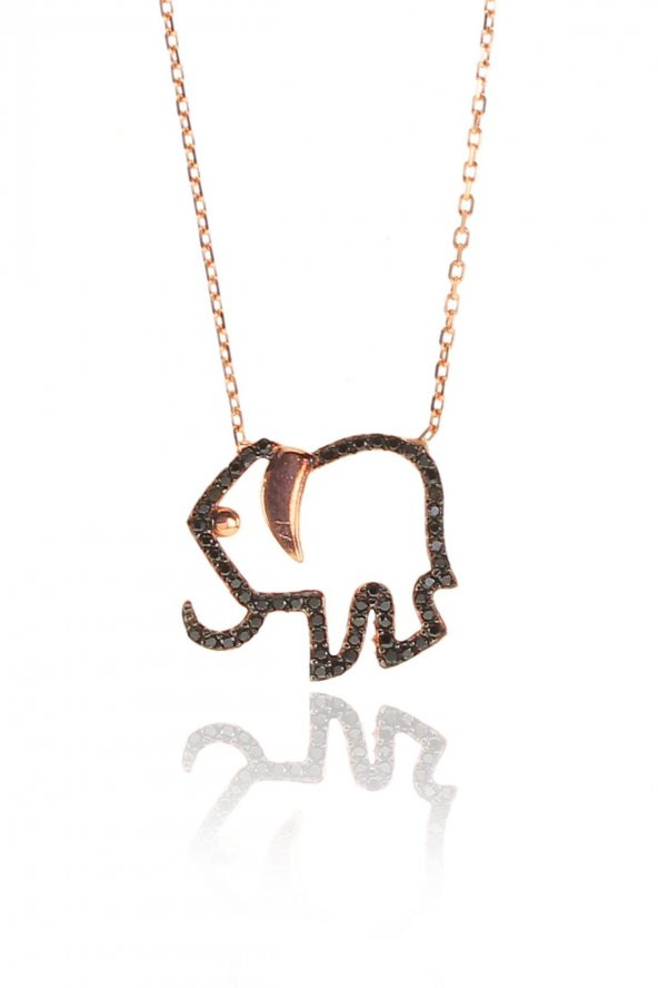 Gümüş siyah taşlı rose fil kolye ürün görseli 1