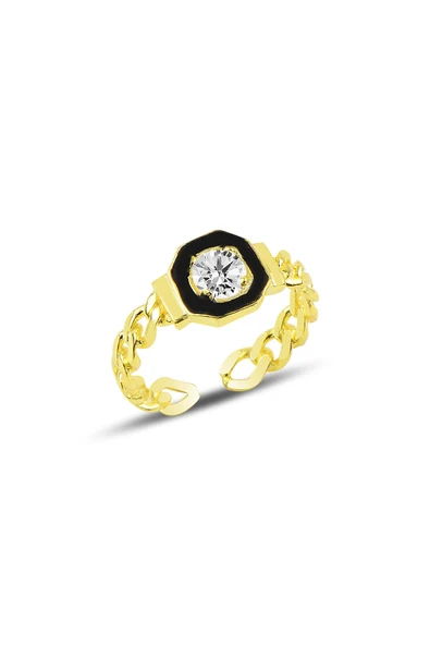 Gümüş ayarlamalı zirkon taşlı mineli zincir modeli yüzük SGTL9963GOLD ürün görseli 1