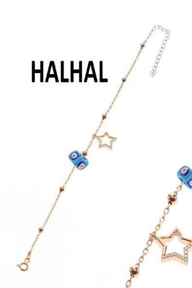 Gümüş yıldız ve toplu mineli turkuaz taşlı zincir halhal SGTL8850halhalmineli ürün görseli 1