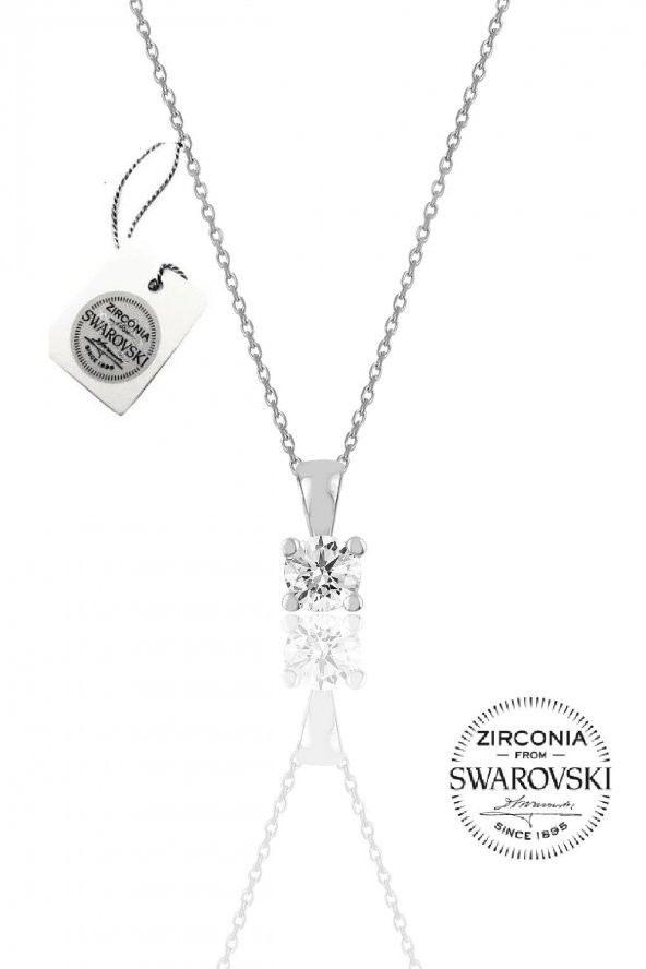 Gümüş Swarovski tek taş kolye ürün görseli 1