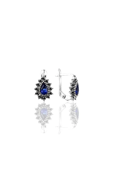 Gümüş markazit ve safir taşlı damla modeli küpe SGTL9513 ürün görseli 1