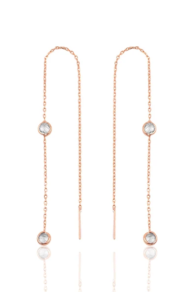 Gümüş 2 taşlı zincirli küpe SGTL9861ROSE ürün görseli 1