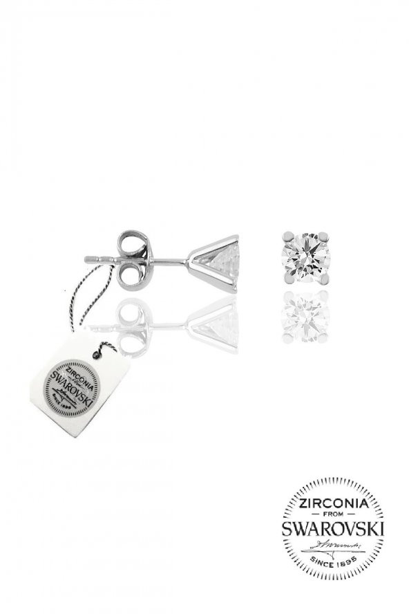 Gümüş Swarovski tek taş küpe ürün görseli 1