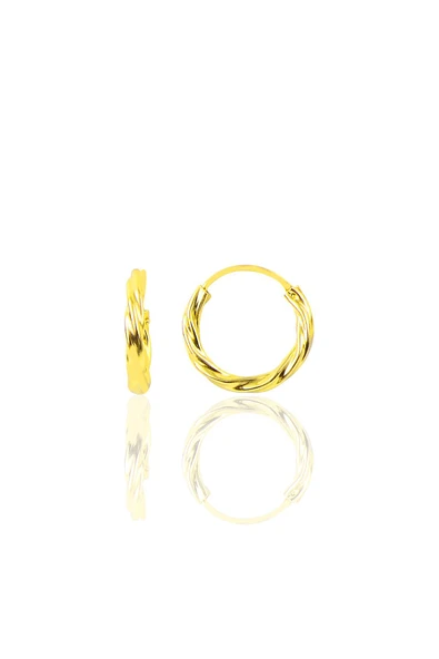 Gümüş altın rengi 14 mm burgu modeli halka küpe SGTL9646SARI ürün görseli 1