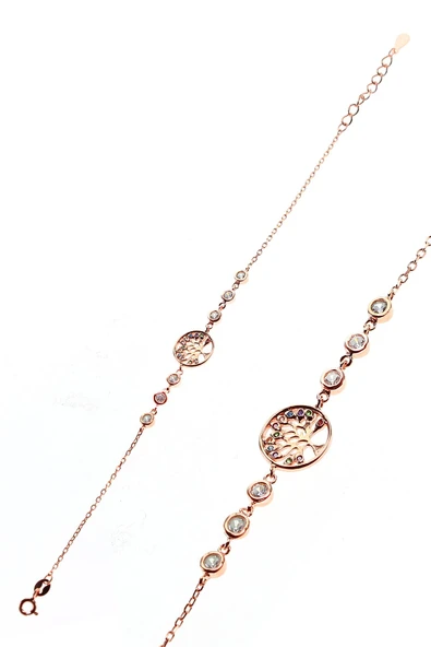Gümüş rose renkli taşlı hayat ağaçı bileklik SGTL9281 ürün görseli 1