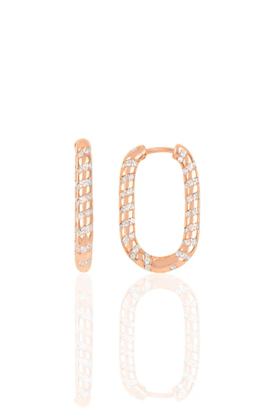 Gümüş rose  zirkon taşlı özel tasarım oval küpe SGTL10271ROSE ürün görseli 1
