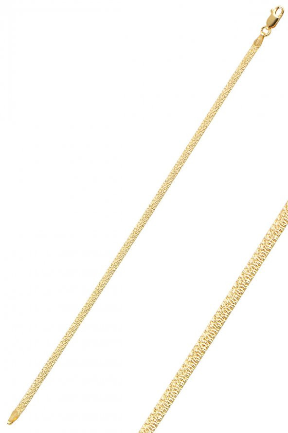 Gümüş 3 mm kalınlığında altın rengi desenli italyan yassı modeli bileklik SGTL10098GOLD ürün görseli 1