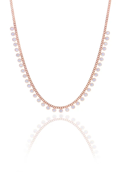 Gümüş rose zirkon taşlı  gurmet zincirli  kolye SGTL10487ROSE ürün görseli 1