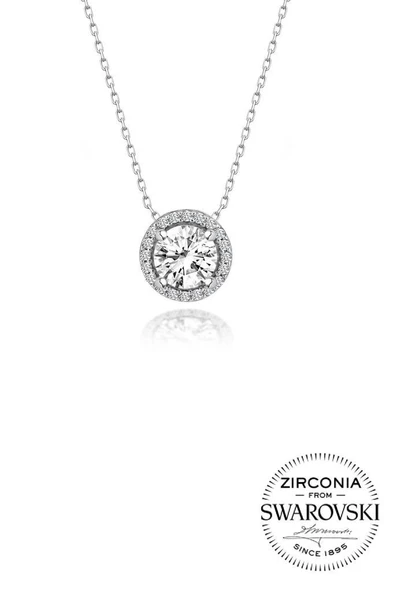 Gümüş Swarovski taşlı pırlanta modeli yuvarlak kolye SGTL20518KOLYE ürün görseli 1