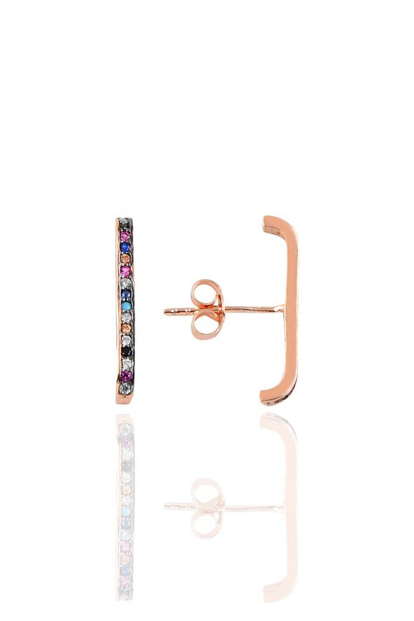 Gümüş rose renkli taşlı style küpe ürün görseli 1