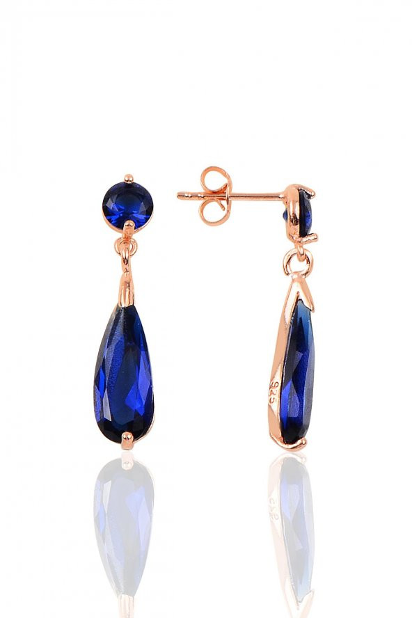 Gümüş rose safir taşlı damla modeli küpe ürün görseli 1