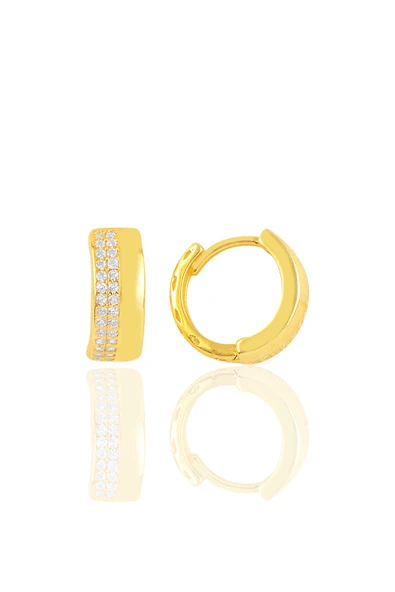 Gümüş altın yaldızlı zirkon taşlı halka küpe SGTL10451GOLD ürün görseli 1
