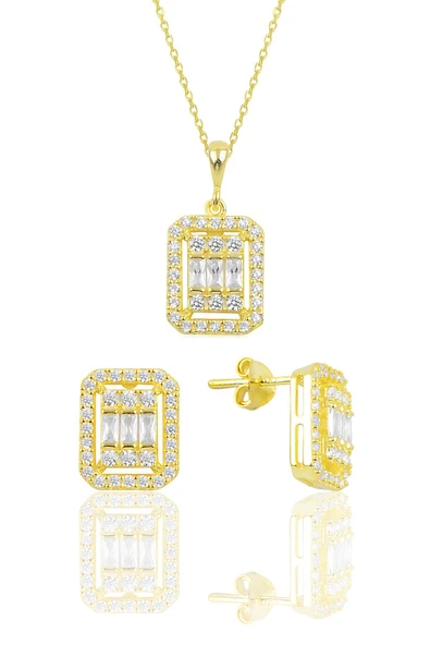 Gümüş altın yaldızlı baget taşlı ikili set SGTL10131GOLD ürün görseli 1