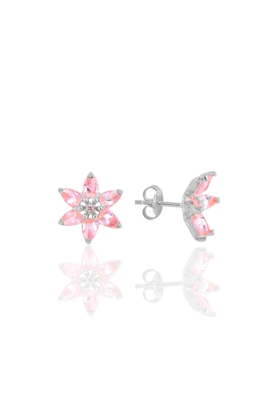 Gümüş beyaz taşlı nilüfer lotus çiçeği küpe ürün görseli 1