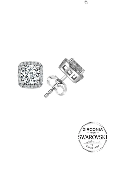 Gümüş Swarovski taşlı pırlanta modeli kare küpe SGTL20515KUPE ürün görseli 1