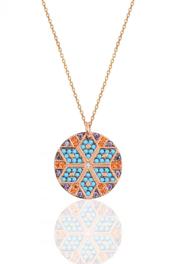 Gümüş rose yuvarlak kilim kolye ürün görseli 1