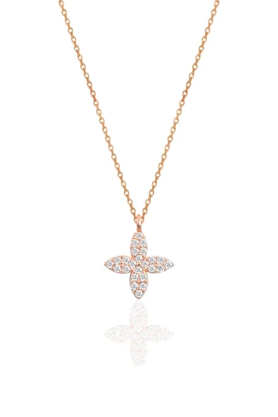 Gümüş rose zirkon taşlı yonca kolye SGTL10228YNC ürün görseli 1