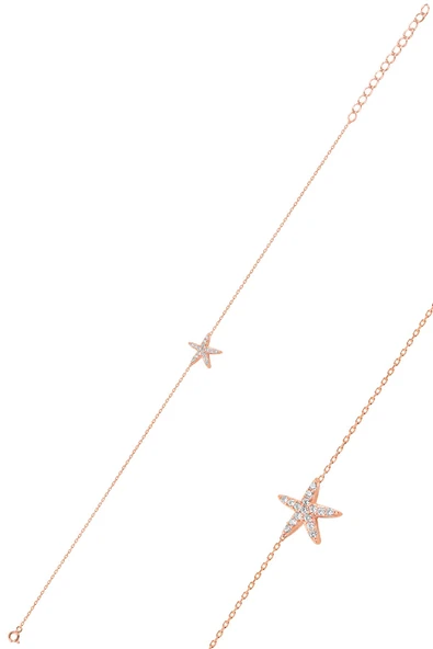 Gümüş rose zirkon taşlı deniz yıldızı bileklik SGTL10280DNZYLZ ürün görseli 1