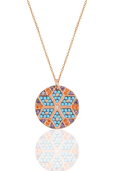 Gümüş rose yuvarlak kilim kolye SGTL10156ROSE ürün görseli 1