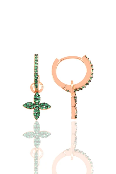 Gümüş rose yeşil taşlı yonca küpe SGTL10187YONCA ürün görseli 1