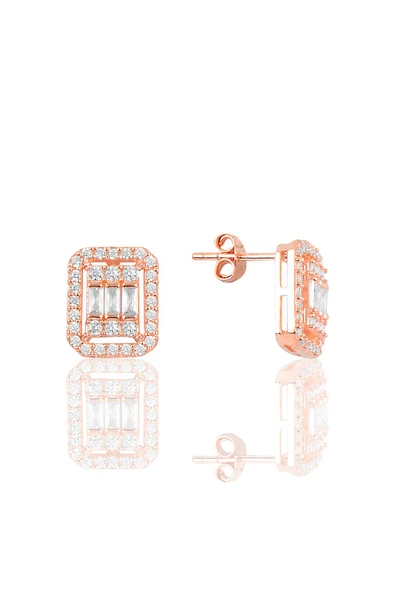 Gümüş rose baget taşlı küpe SGTL10123ROSE ürün görseli 1