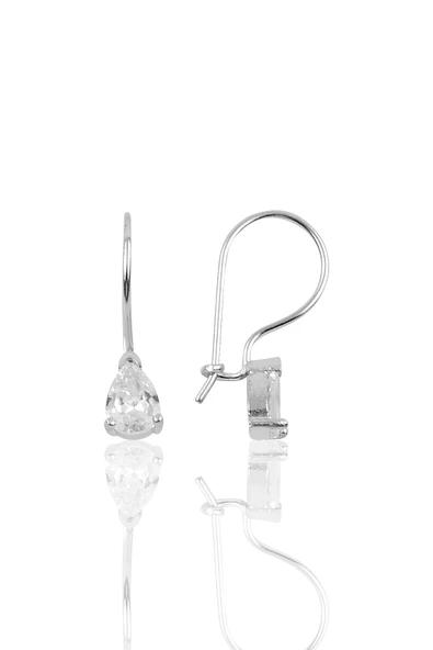 Gümüş zirkon taşlı damla modeli çengelli küpe SGTL10119BEYAZ ürün görseli 1